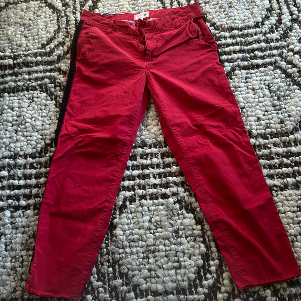 Red pant with black velvet stripe